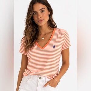 Ralph Lauren Orange Striped Short Sleeve Tee Size S